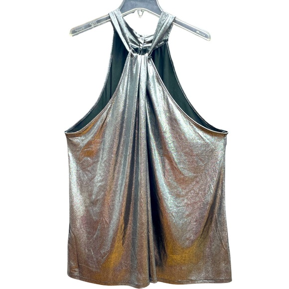 Kim & Cami Tops - Kim & Cami Silver Metallic Halter Criss Cross Neck Top Sz 3X